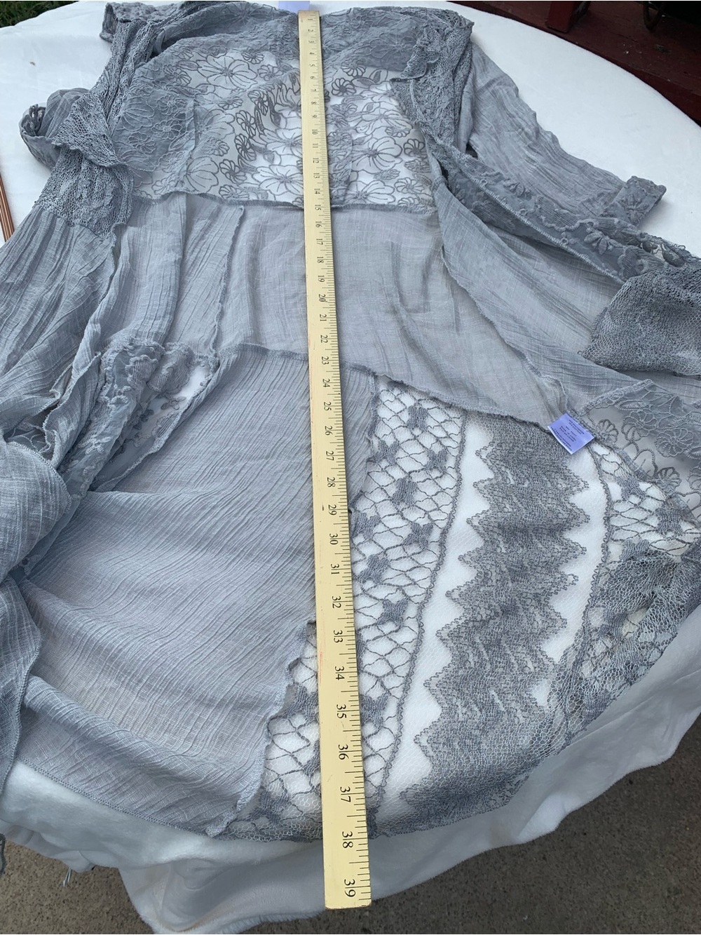 Light Gray Lace Panel Long Women's Robe - Picture 8 of 11
